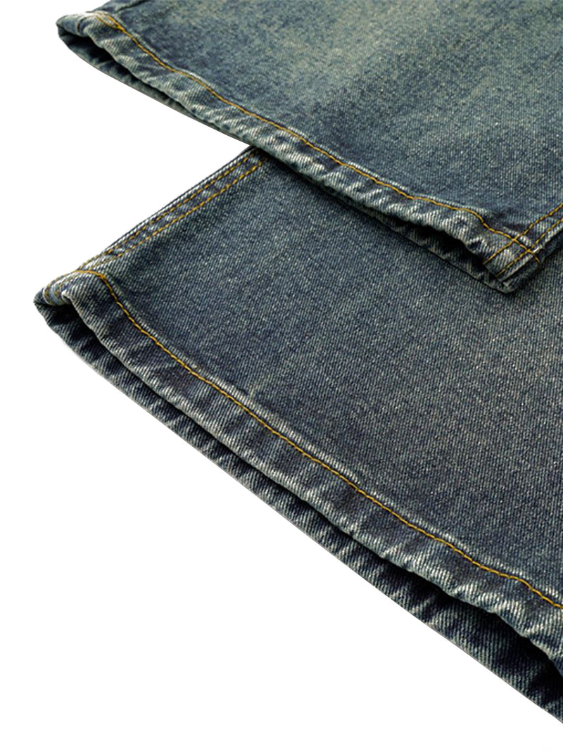 Washed Distressed Waistband Straight Jeans