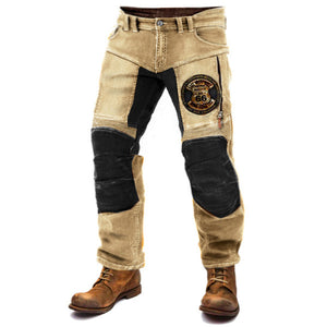 Herren Route 66 Motorradhose Outdoor Vintage Yellowstone Washed Cotton Washed Hose mit Reißverschlusstasche