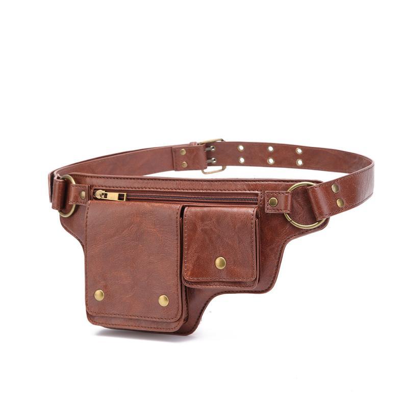 Men's Outdoor Sports Zipper Adjustable Leather Waist Bag