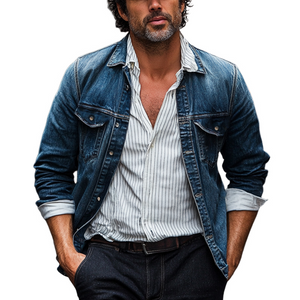 Men's Vintage Dark Blue Washed Denim Jacket