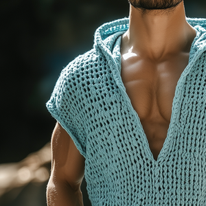 Lässiges Retro-Strick-Tanktop mit Kapuze für Herren