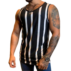 Herren-Tanktop mit Rundhalsausschnitt und Retro-Print, lässig, gestreift