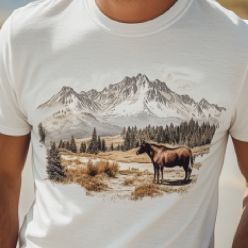 Lässiges, bedrucktes Kurzarm-T-Shirt aus Baumwolle der Yellowstone Park-Serie für Herren