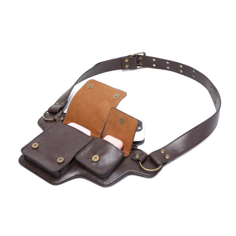 Men's Outdoor Sports Zipper Adjustable Leather Waist Bag
