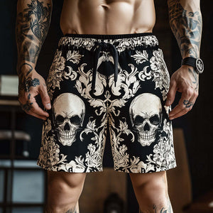 Lässige Shorts für Herren mit Retro-Totenkopf-Print