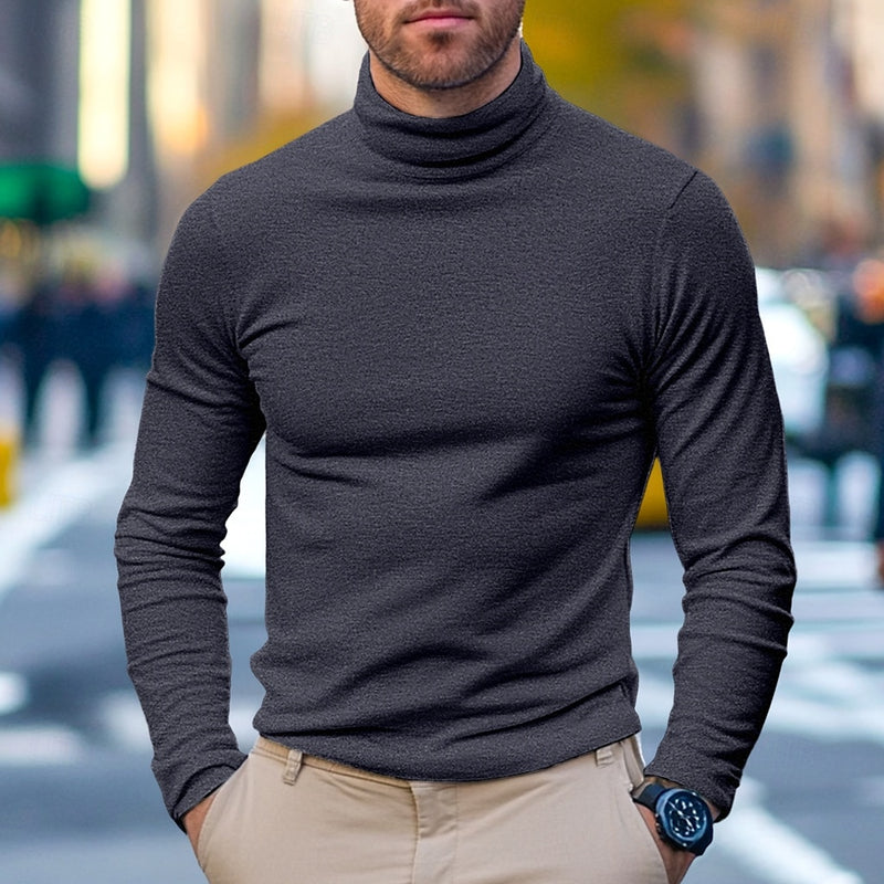 Men's 65% Cotton Mock Turtleneck Tee Top Long Sleeve Shirt Solid Color Turtleneck Formal Outdoor Long Sleeve High Neck Clothing Apparel Daily Casual Street Style