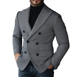 Herren-Blazer im Vintage-Stil mit Hahnentritt-Revers und zweireihigem Kragen