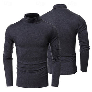 Men's 65% Cotton Mock Turtleneck Tee Top Long Sleeve Shirt Solid Color Turtleneck Formal Outdoor Long Sleeve High Neck Clothing Apparel Daily Casual Street Style