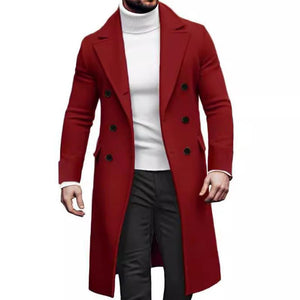 Men's Double-breasted Solid Color Mid-length Coat