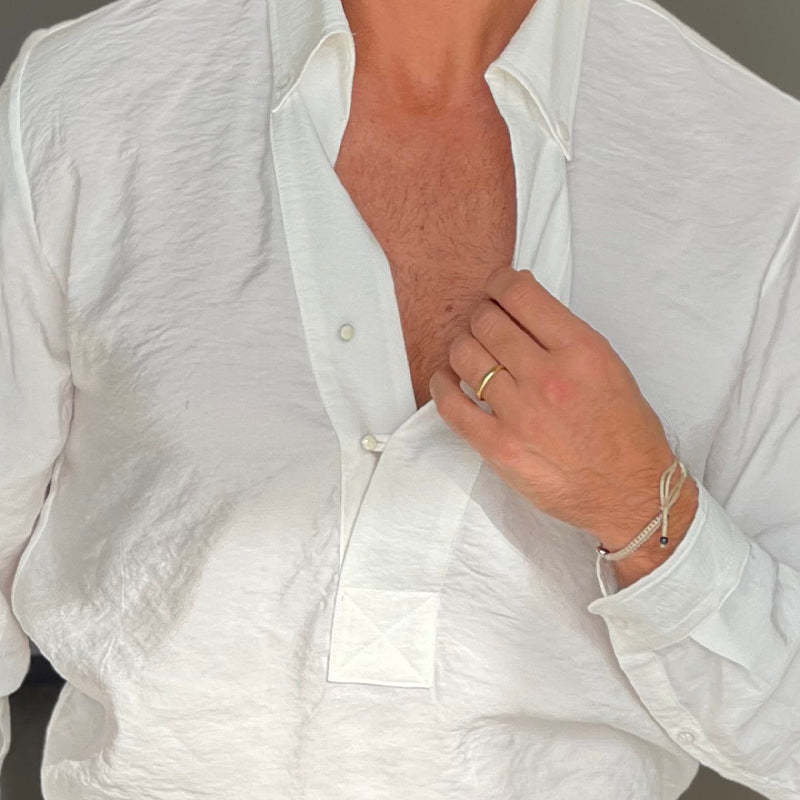 Einfarbiges Langarm-Pulloverhemd mit Revers für Herren