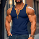 Men's Casual Color Block Cotton Patchwork Zipper Collar Slim Fit Tank Top