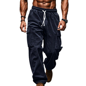 Cordhose für Herren, Herbst, lässig, atmungsaktiv, weites Bein, mehrere Taschen, gerades Bein