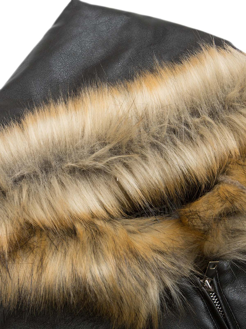 Rivet Pocket Fur Hooded Fleece Leather Jacket