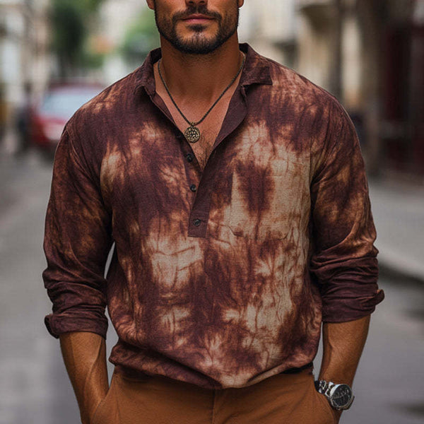 Men's Summer Red Brown Tie-Dye Cotton Casual T-Shirt