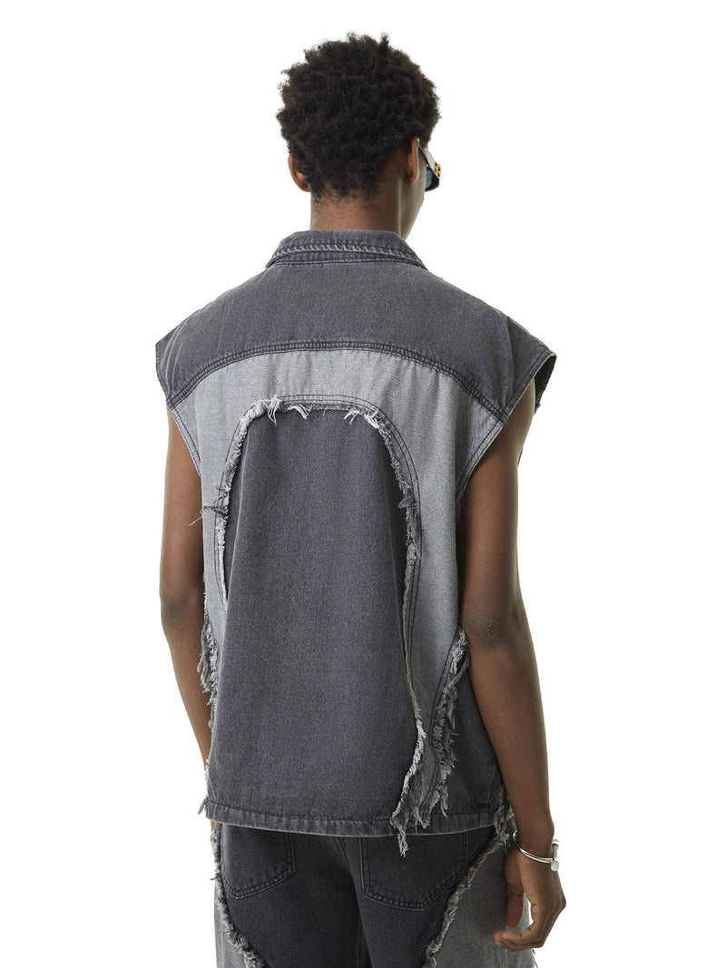 Contrast Denim Heart Stitching Street Rap Vest