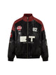 Embroidered Jersey Quilted PU Leather Jacket