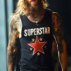 Lässiges Tanktop mit Rundhalsausschnitt und Retro-Aufdruck „SUPERSTAR“ für Herren