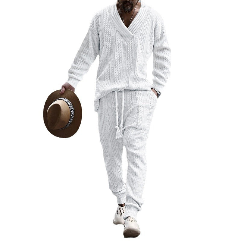 MEN'S CASUAL V-NECK LONG SLEEVED PANTS SET