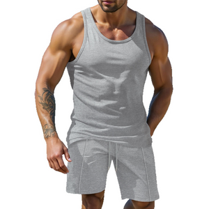 Men's Casual Solid Color Tank Top Shorts Two-Piece Set