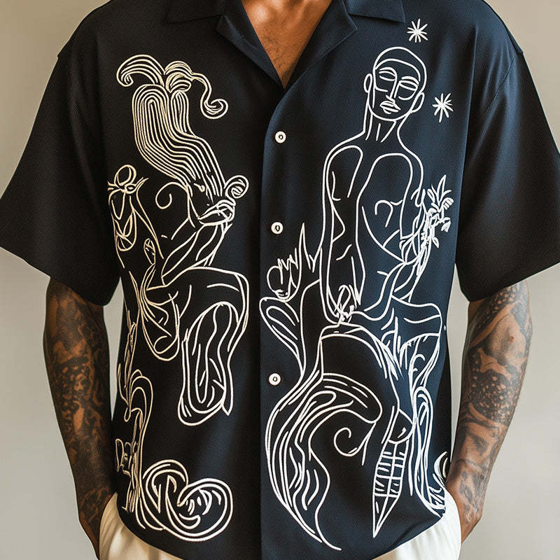 Men's Picasso Abstract Print Short Sleeve Shirt
