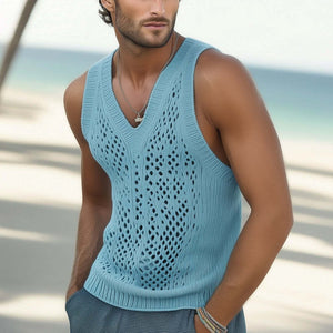 Herren Sommer Modisches Seaside Gestricktes Hohl Tank Top