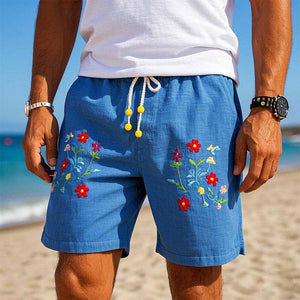 Herren-Shorts aus Mischgewebe mit Blumenstickerei