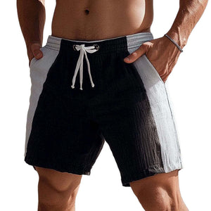 Men's Summer Black And White Stitching Casual Lace-Up Shorts