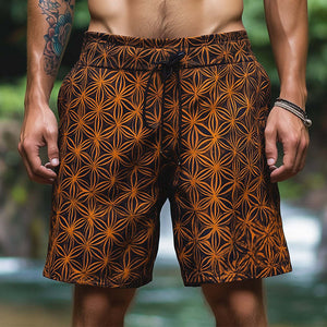 Men's Vintage Casual Flower Of Life Print Drawstring Shorts