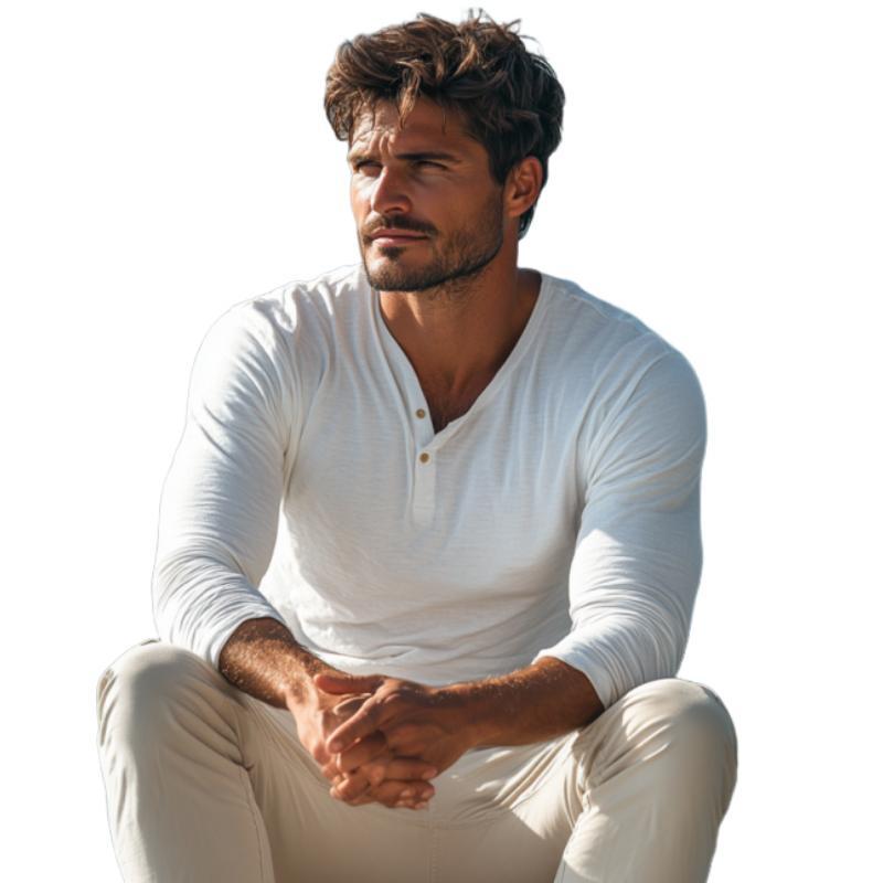 Lässiges Herren-T-Shirt aus Baumwollmischung mit Henley-Ausschnitt und schmaler Passform, langärmlig