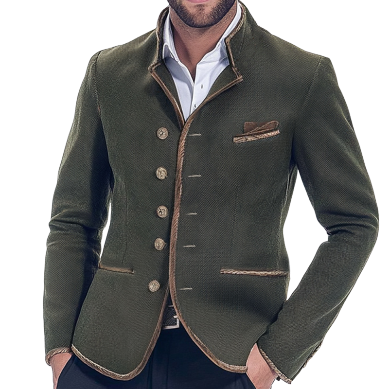 Men's Vintage Army Green Stand Collar Twill Button Jacket