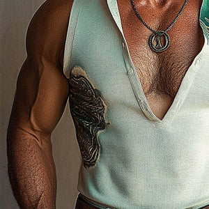 Bedruckte Weste für Herren mit tiefem V-Ausschnitt und Stehkragen