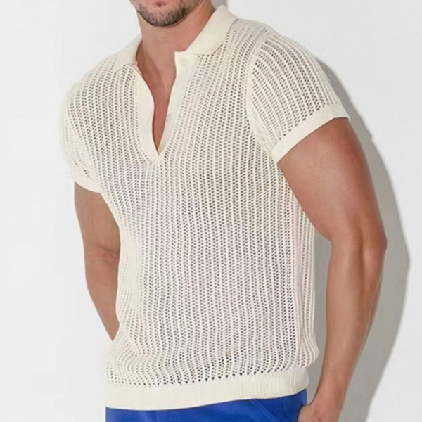 Herren Sommermode Lässiges V-Ausschnitt Sexy Gestricktes Kurzarm-T-Shirt