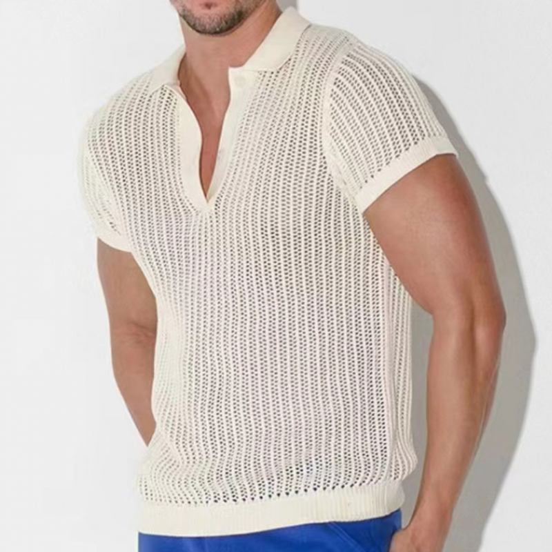 Herren Sommermode Lässiges V-Ausschnitt Sexy Gestricktes Kurzarm-T-Shirt