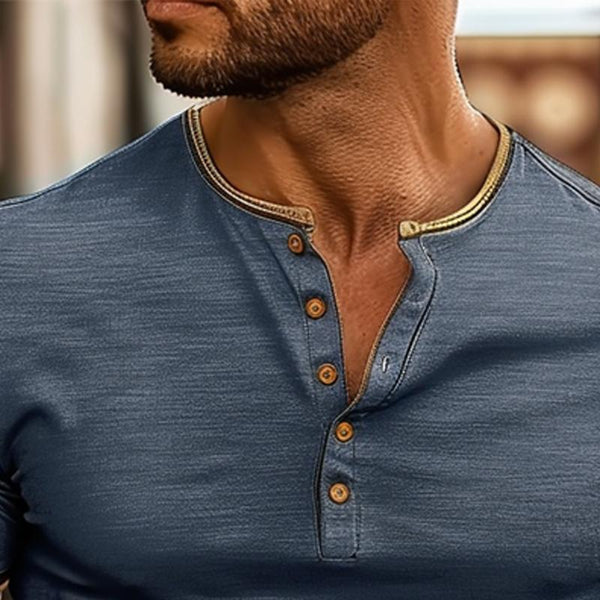 Herren Henley-T-Shirt mit einfarbigem Knopf