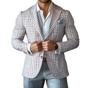 Men's Fashion Spring Summer Checked Notch Lapel Two Buttons Blazer