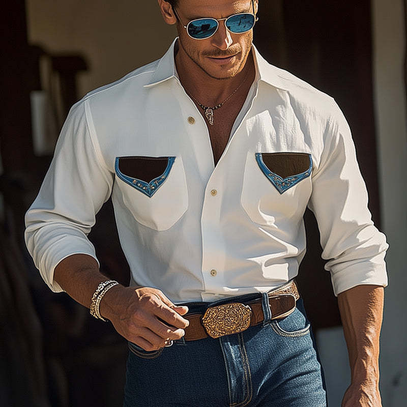 Herren Vintage Langarmhemd aus Baumwolle