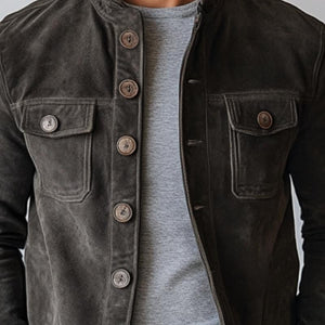 Men's Vintage Suede Single Breasted Stand Collar Jacket