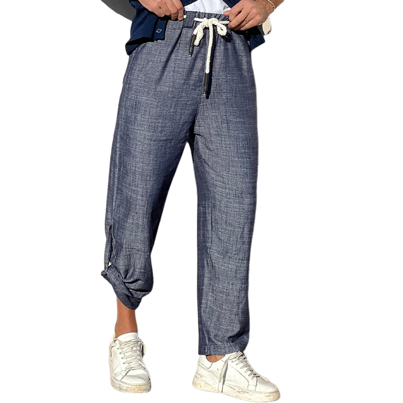 Lässige Freizeithose aus Baumwolle und Leinen mit elastischer Taille für Herren