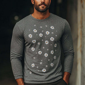 Men's Blended Daisy Embroidered Long-sleeved T-shirt