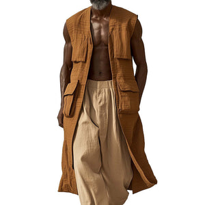 Men's Western Vintage Long Sleeveless Linen Vest