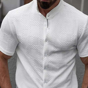 Men's Casual White Jacquard Short-sleeved Shirt