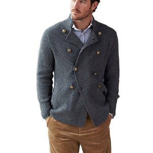 Herren Frühling und Herbst Dunkelgrau Zweireihige Lässige Strickjacke
