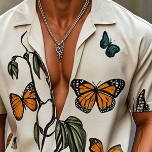 Men's Casual Loose Butterfly Print Short Sleeve Shirt