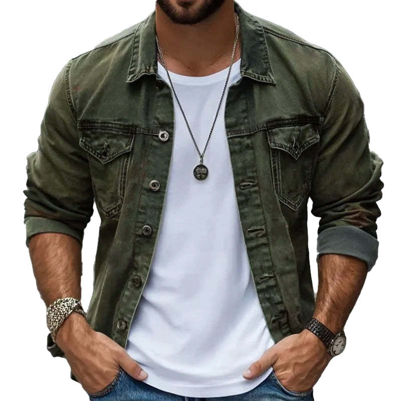 Men's Vintage Washed Single Breasted Lapel Jacket