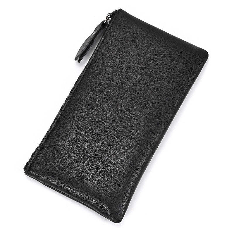 Herren Vintage Crazy Horse Leder Große Kapazität Reißverschluss Lange Brieftasche 