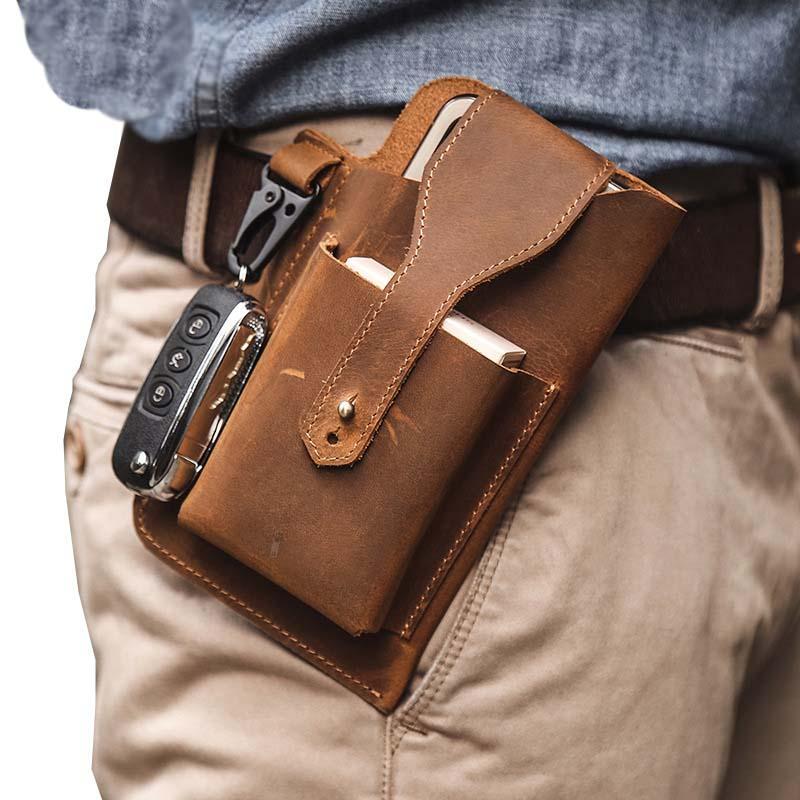 Men's Retro Casual Cell Phone Leather Waist Bag