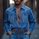 Herren Retro Western Cowboy Quastenstich Denim Langarmhemd