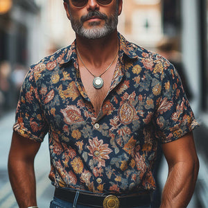 Lässiges Kurzarmhemd mit Retro-Print für Herren