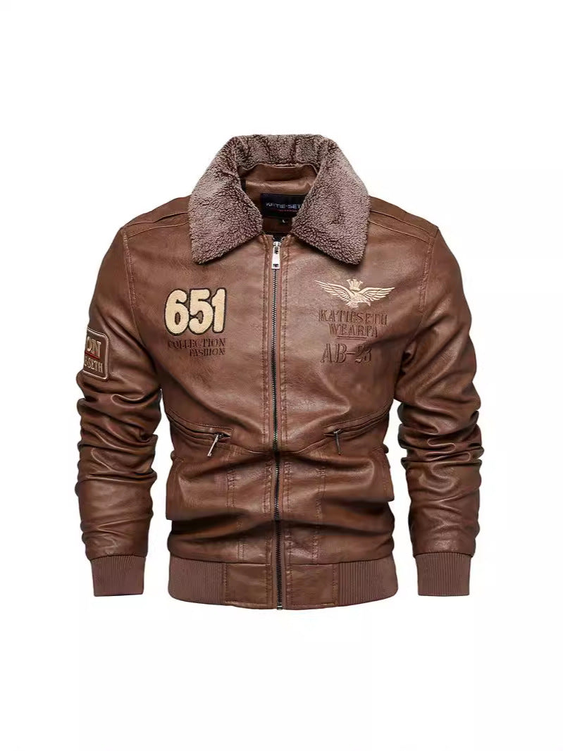 WINTER PLUSH COLLAR PU LEATHER JACKET/MEN'S JACKET COAT