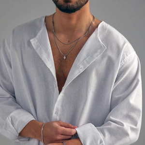 Men's Solid Loose Round Neck Long Sleeve Shirt